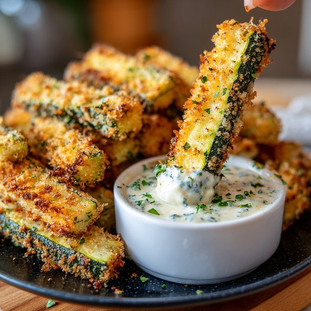 Gebackene Zucchini Pommes mit Dip