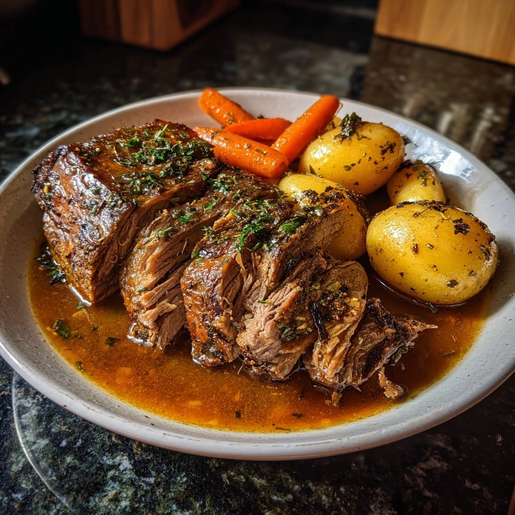 Sauerbraten mit Schwarzwurzel Gemüse