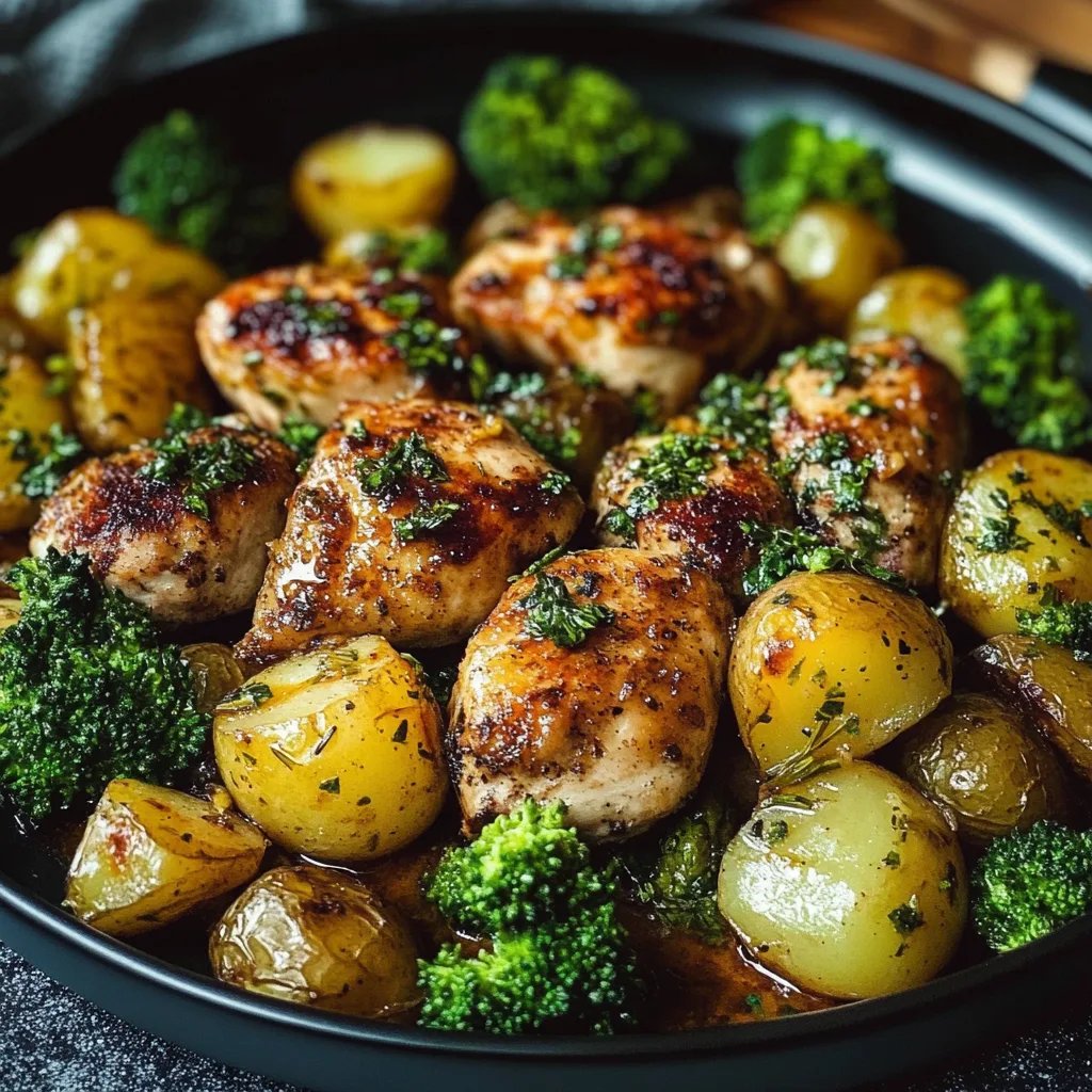 Hähnchen mit Honig-Knoblauch-Sauce, Brokkoli und Kartoffeln