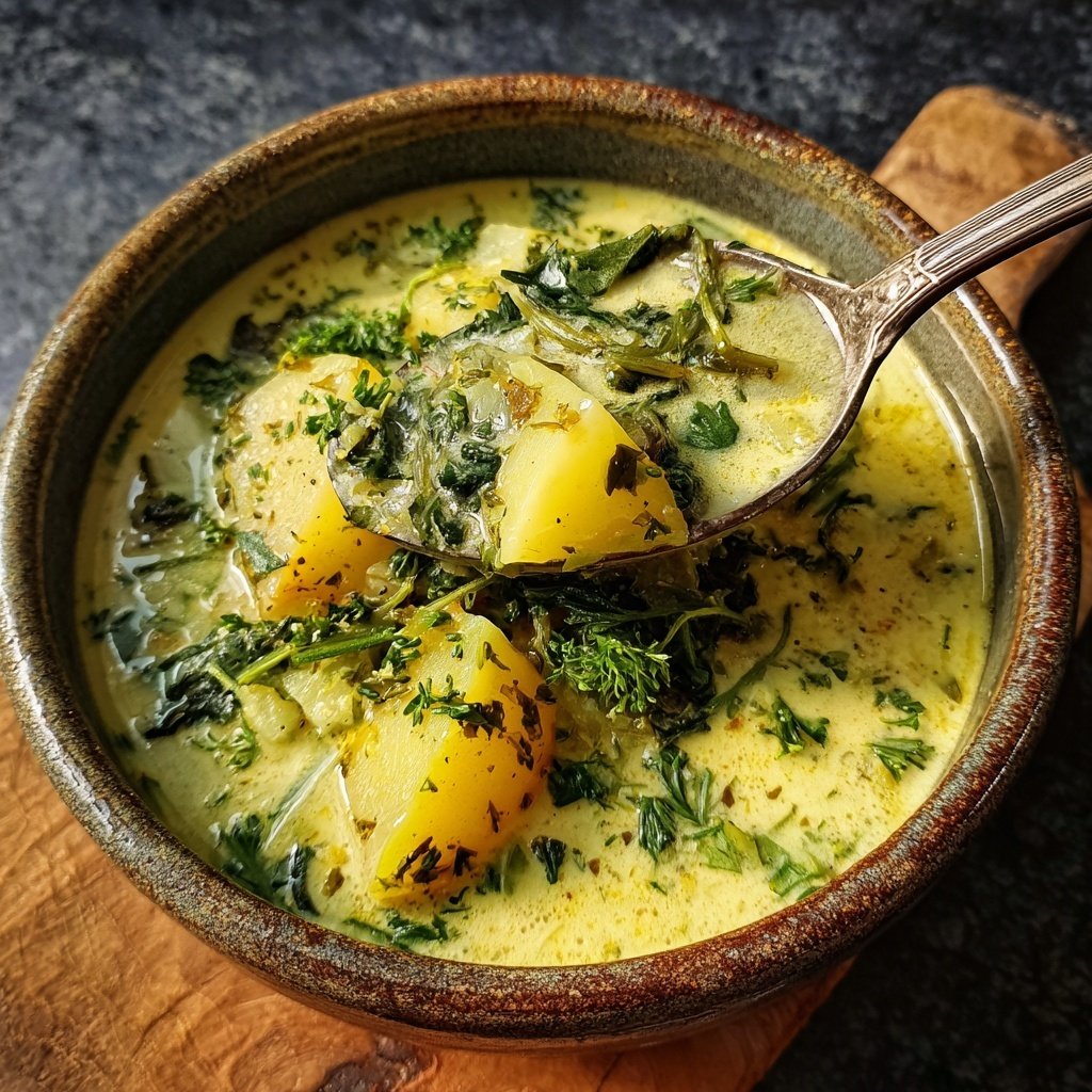 Erdapfel Suppe mit Kerbel