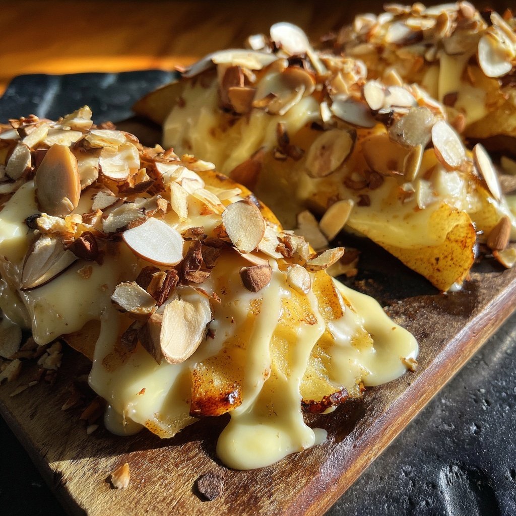 Bratapfel-Raclette mit Zimt, Vanillesoße und Mandeln​