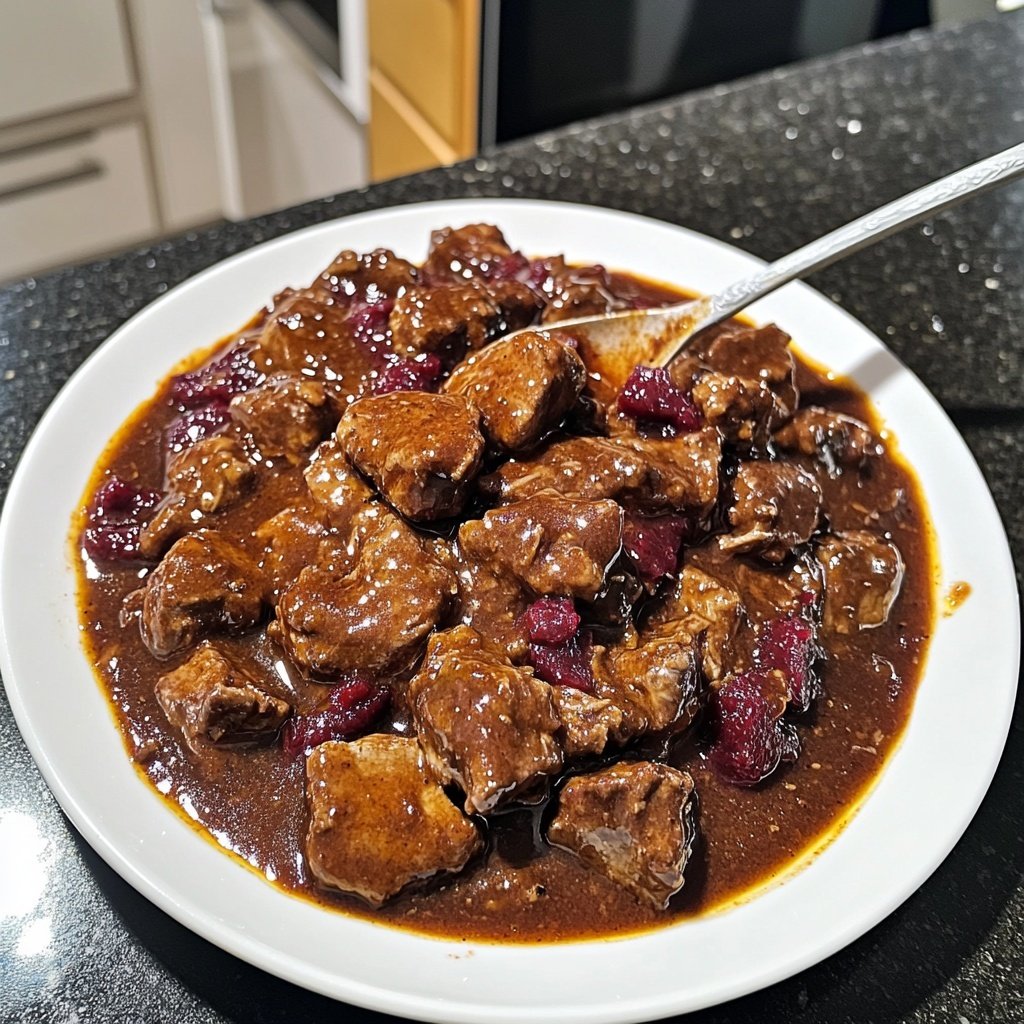 Hirschgulasch mit Preiselbeerjus