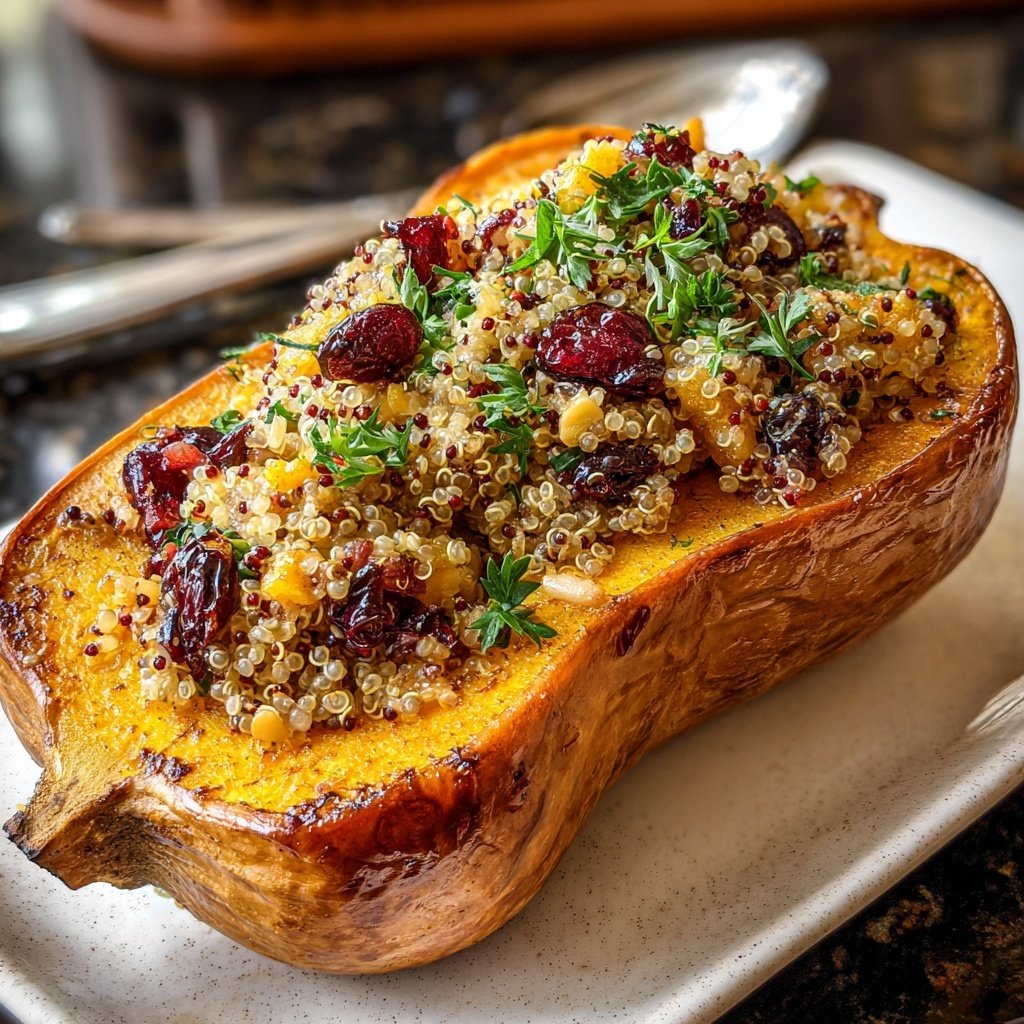 Gefüllter Butternusskürbis mit Quinoa