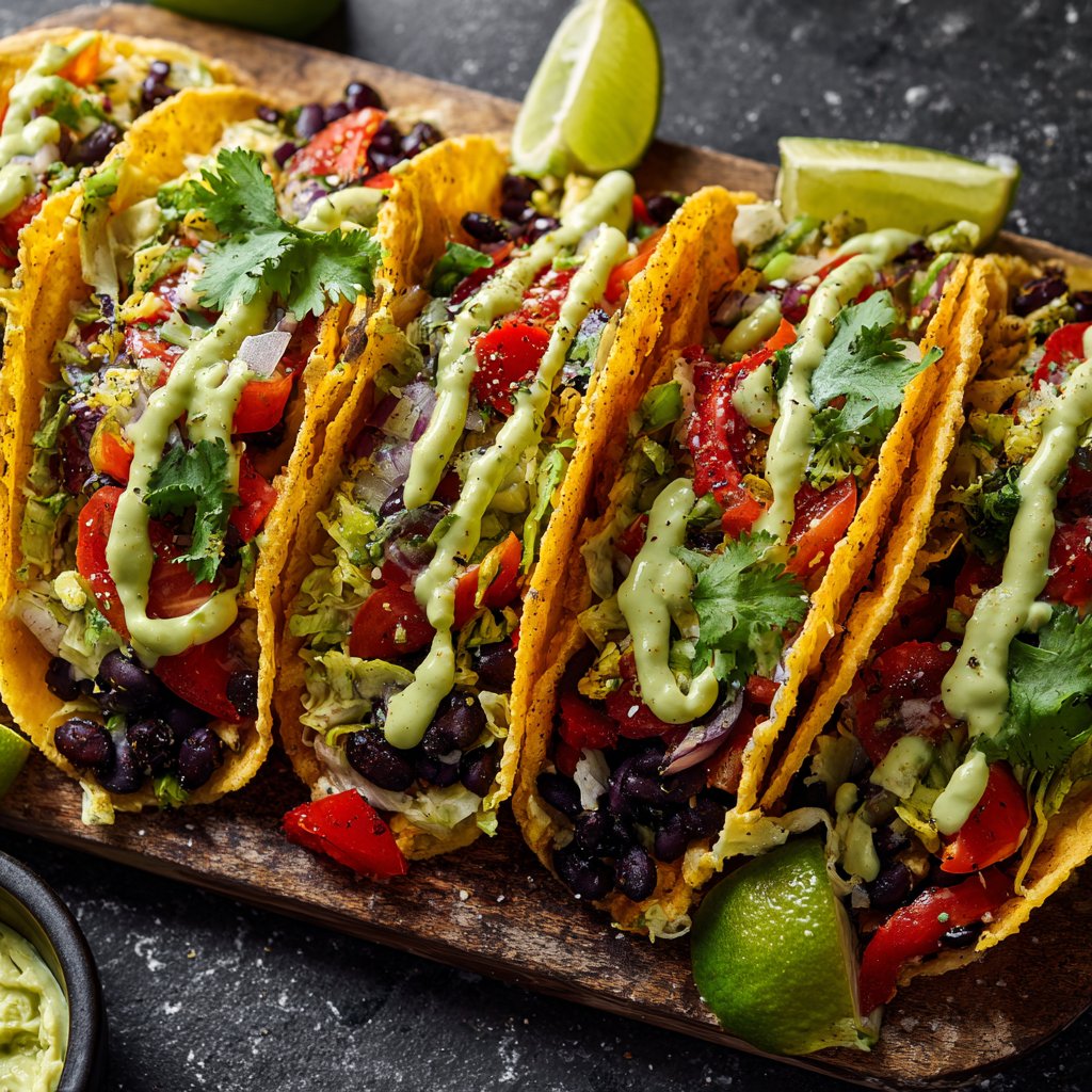 Herzhafte Schwarze Bohnen Veggie Tacos