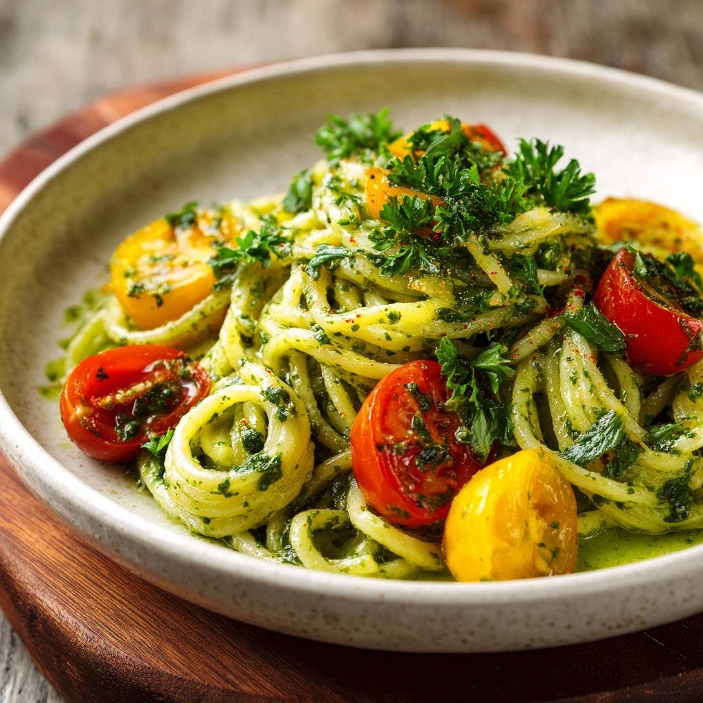 Frühlingspasta mit Zitronenpesto