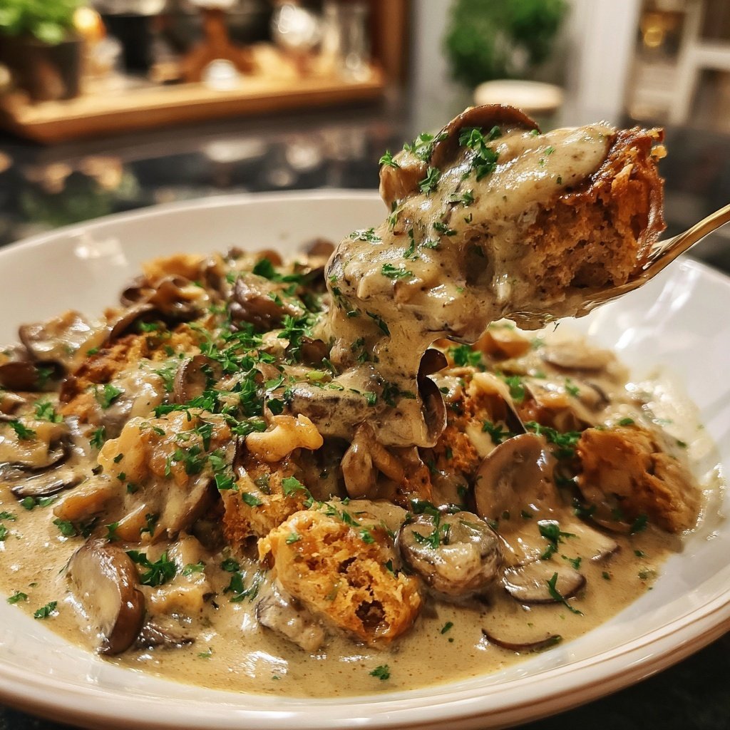 Vegetarischer Nussbraten mit Pilzrahmsoße​