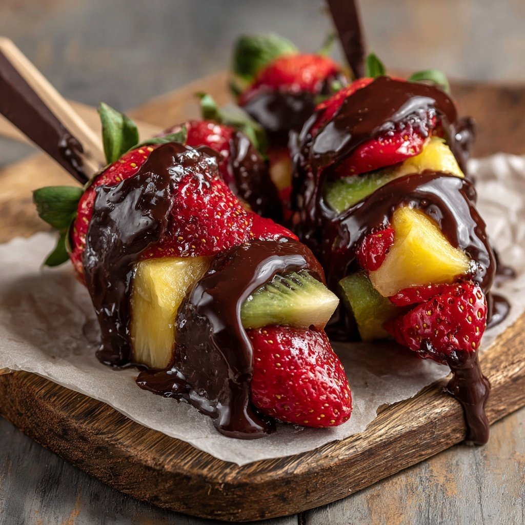 Schokoladenüberzogene Fruchtspieße