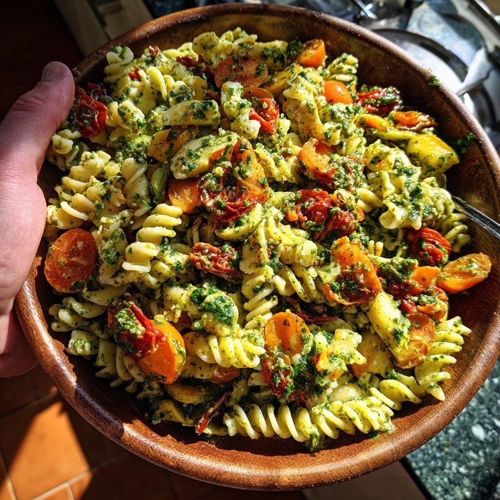 Silvester Nudelsalat mit Pesto Dressing