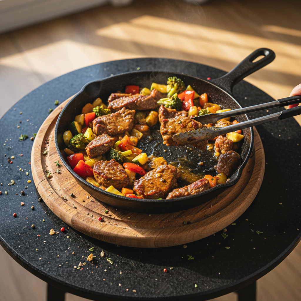 Bratpfannen Gericht mit Rind und Gemüse