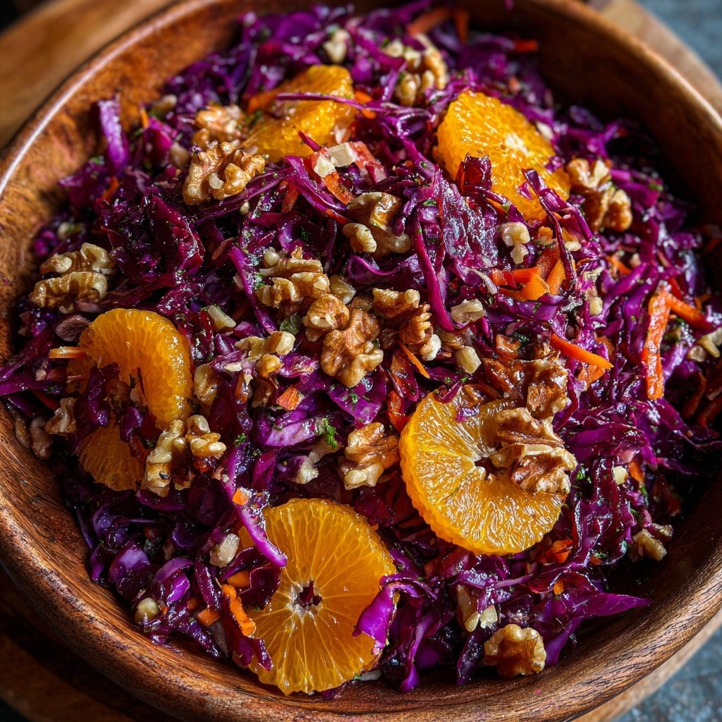 Rotkohl-Orangen-Salat mit Walnüssen als weihnachtliche Beilage