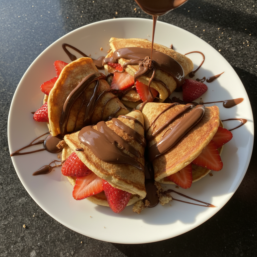 Schokoladenüberzogene Erdbeer Pfannkuchen