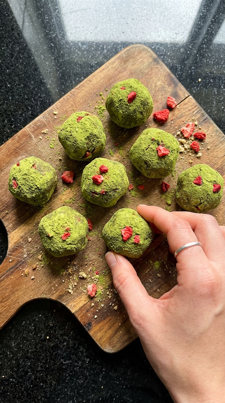 Matcha Erdbeer Energie Bällchen​