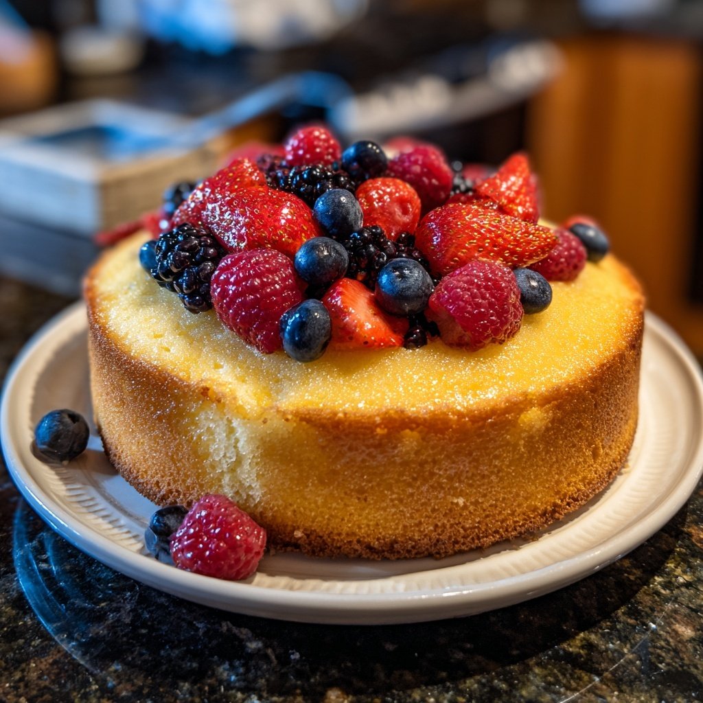 Zitronen-Butterkuchen mit Beeren
