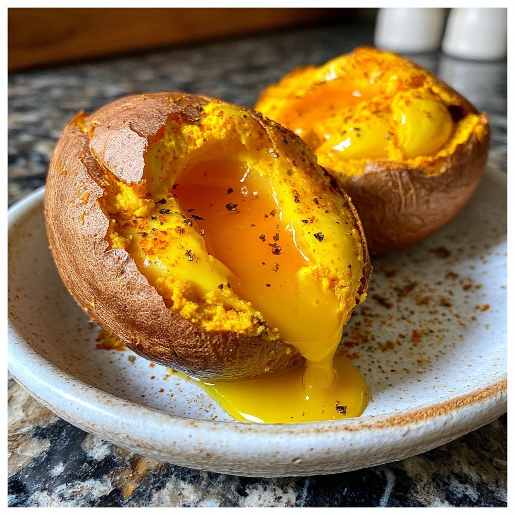 Kurkuma Süßkartoffeln Pochierte Eier